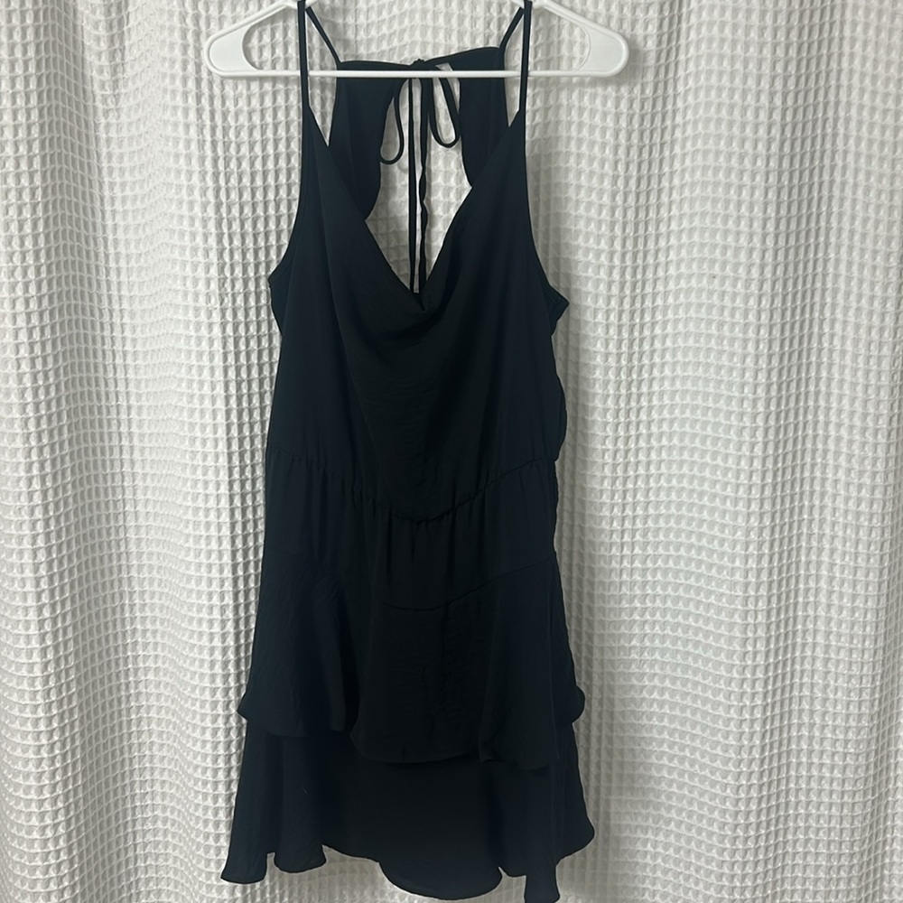 BCBGeneration Cowl-Neck Black Ruffle Mini Dress Medium